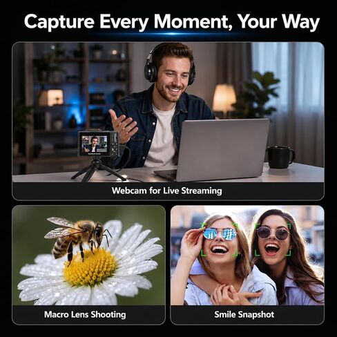 5K Digital Camera for Photography, 80MP Vlogging Camera for YouTube | 3" 180° Flip Screen, 12X Optical Zoom WiFi, Beauty Filter & Autofocus Point and Shoot Camera with 16G SD Card for Beginner in Kuwait