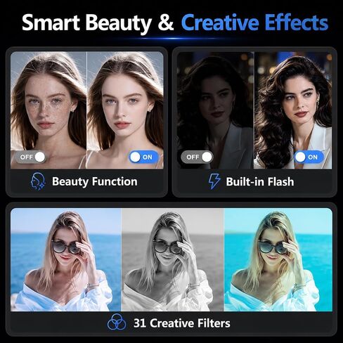 5K Digital Camera for Photography, 80MP Vlogging Camera for YouTube | 3" 180° Flip Screen, 12X Optical Zoom WiFi, Beauty Filter & Autofocus Point and Shoot Camera with 16G SD Card for Beginner in Kuwait