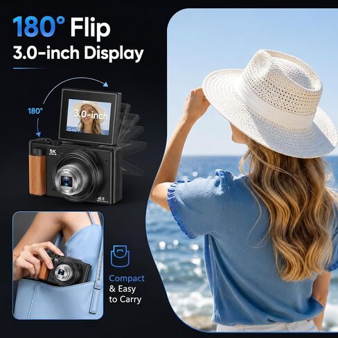 5K Digital Camera for Photography, 80MP Vlogging Camera for YouTube | 3" 180° Flip Screen, 12X Optical Zoom WiFi, Beauty Filter & Autofocus Point and Shoot Camera with 16G SD Card for Beginner in Kuwait