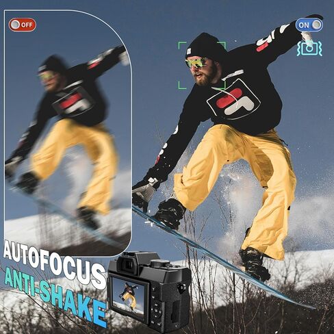 8K Digital Camera 64MP with WiFi & 180° Flip Screen, F1.8 Lens 16X Zoom Vlogging Camera for YouTube, Dual Battery 200Mins Recording, External Mic, 64GB TF Card for Beginners Travel (Black) in Kuwait