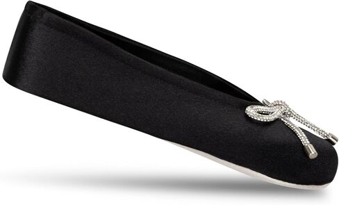 isotoner Women's Classic Stretch Satin Ballerina Slippers with Bow Tie and Leather Sole, Black, 9.5-10.5 in Kuwait