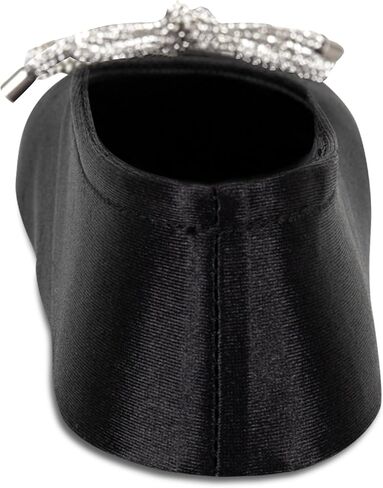 isotoner Women's Classic Stretch Satin Ballerina Slippers with Bow Tie and Leather Sole, Black, 9.5-10.5 in Kuwait