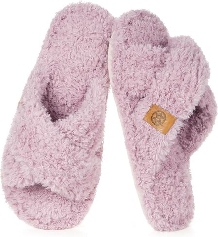 Fuzzy Open Toe Slippers for Women Cross Band House Slipper | Memory Foam Cushion,Cozy,Non-Slip,Soft,Lightweight in Kuwait