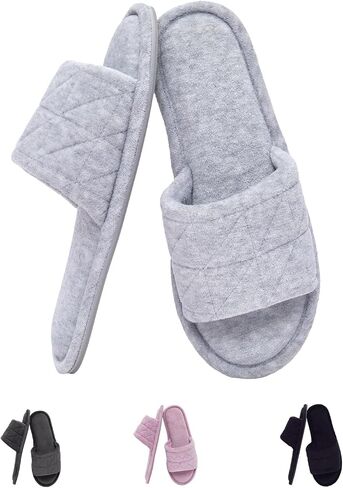 Women Velvet Open Toe Slides, Memory Foam Non-Slip TPR House Wear | Memory Foam All Season Indoor Outdoor Slip-On Slippers, Washable TPR Sole in Kuwait