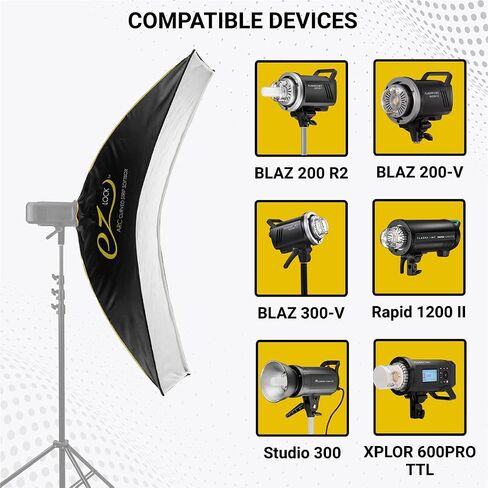 Glow EZ Lock 16x60 ARC Curved Strip Light Softbox Bowens Mount Softbox for Strobes, Monolights & Other Lights Transforms into Curved Reflector Strip Light Soft Box with White Curved Diffuser Screen in Kuwait