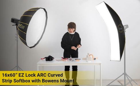 Glow EZ Lock 16x60 ARC Curved Strip Light Softbox Bowens Mount Softbox for Strobes, Monolights & Other Lights Transforms into Curved Reflector Strip Light Soft Box with White Curved Diffuser Screen in Kuwait