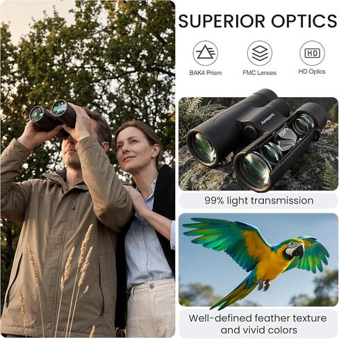 12x42 High Powered Binoculars for Adults, IPX7 Waterproof Long Range | HD Optical Imaging, BAK4 Prism, Lightweight Durable Aluminum Alloy Body, Ideal for Bird Watching, Hunting & Cruise Ship in Kuwait