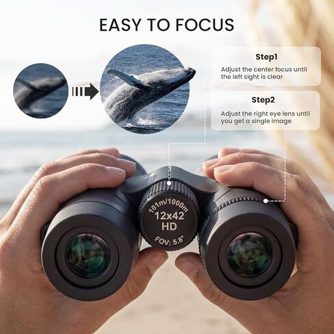 12x42 High Powered Binoculars for Adults, IPX7 Waterproof Long Range | HD Optical Imaging, BAK4 Prism, Lightweight Durable Aluminum Alloy Body, Ideal for Bird Watching, Hunting & Cruise Ship in Kuwait