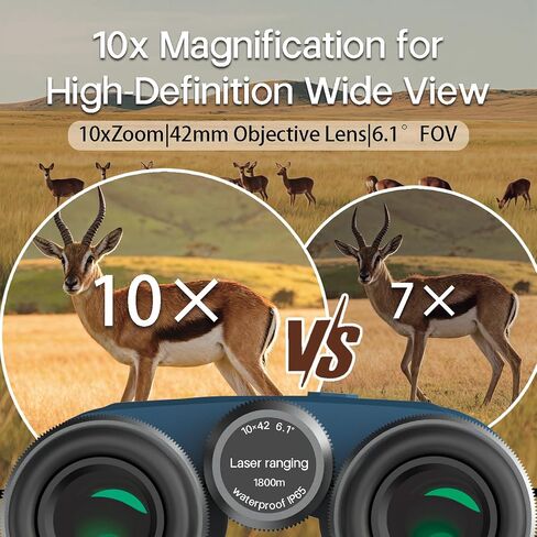 Hunting Binoculars with Rangefinder 10x42 HD 1968 Yard | 0.15s Fast Ranging, Accuracy ±0.5m, IP65 Waterproof, Included Bino Tripod Adapter, Long Range Laser Rangefinding for Hunter in Kuwait