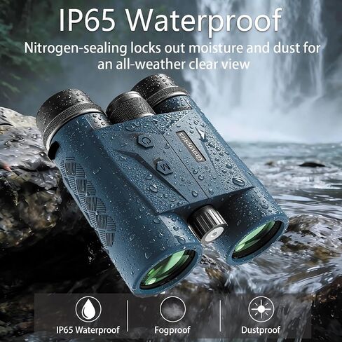 Hunting Binoculars with Rangefinder 10x42 HD 1968 Yard | 0.15s Fast Ranging, Accuracy ±0.5m, IP65 Waterproof, Included Bino Tripod Adapter, Long Range Laser Rangefinding for Hunter in Kuwait