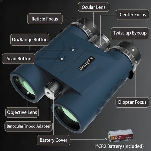 Hunting Binoculars with Rangefinder 10x42 HD 1968 Yard | 0.15s Fast Ranging, Accuracy ±0.5m, IP65 Waterproof, Included Bino Tripod Adapter, Long Range Laser Rangefinding for Hunter in Kuwait