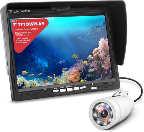 Pyle, Underwater Fishing Camera, LCD Monitor, Night Vision, 7-inch TFT, IP68 Water Resistant, Infrared LED, Removable Sun-Visor, 12V Li-ion Battery, 4500 mAh, Waterproof Suitcase, 50m Cable in Saudi Arabia