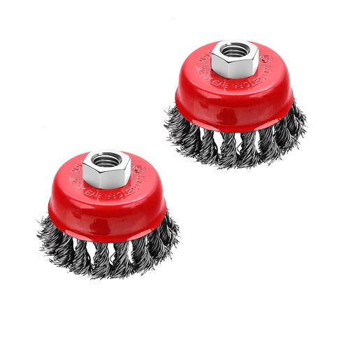 2 Pcs 2.5 inch Wire Cup Brush for 4 1/2 Angle Grinder | wire wheel cup brush for Grinders, 5/8" -11 Threaded, for Heavy Cleaning Rust, 0.020" Carbon Steel in Kuwait