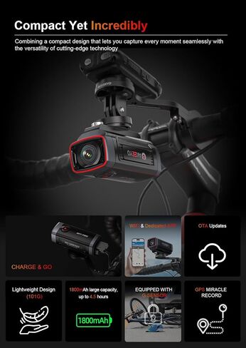 AKEEYO AKY-710S Bike Camera with Mount, 4K 28fps, 2K 55fps, Wide-Angle 142°,IP67,5MP,Loop & Emergency Recording,Parking Monitor,Bicycle,Outdoor Sports,Rechargeable,GPS,64GB Card Included in Kuwait