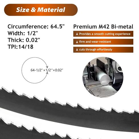 64-1/2 Inch Metal Cutting Bandsaw Blade 14/18 TPI (5 Pack) for Wen 3970 Grizzly G0622 G9742 Jet Harbor Freight Band Saw, 64.5" x 1/2" x 0.02" 14/18TPI in Kuwait