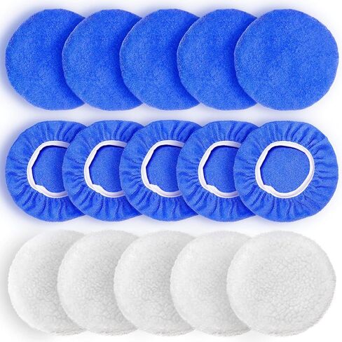 FONAROLL 5 to 6 Inch Car Polisher Pad Bonnet, 15Pcs Car Polishing Bonnet Buffing Pads, 10*Microfiber+5*Woollen in Kuwait