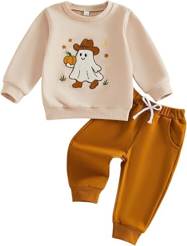 Toddler Baby Boy Halloween Outfit Sweatshirt Shirt Pants Fall Clothes | Long Sleeve Crewneck Pullover Pumpkin Shirt Casual Winter Outfit in Kuwait