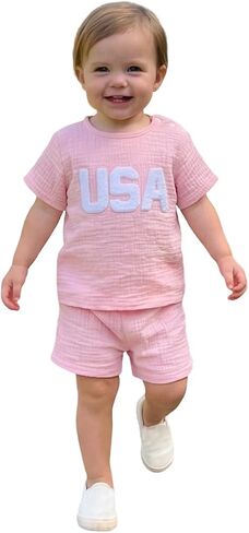 Amnnchya 4th Of July Toddler Baby Boy Outfit USA Short Sleeve Shirt Shorts Cute Boys Fourth Of July 2pcs Set Summer Clothes in Kuwait