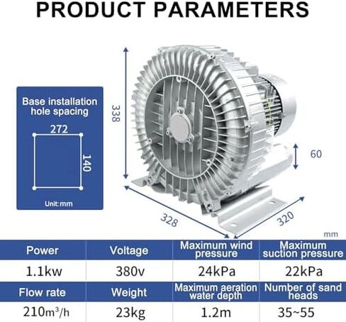 High-Pressure Regenerative Vortex Blower,High-Pressure Pool Aeration Oxygenation Machine, 1.1KW Industrial Side Channel Blower for Fish Pond, Efficient Regenerative Blower for Optimal Water in Kuwait