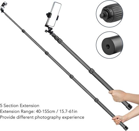 155cm Handheld Monopod with 1/4in Thread, 5 Section Carbon Fiber Extension Selfie Stick for SLR Action Camera Tripod Stabilizer, Lightweight Camera Pole for Outdoor in Kuwait