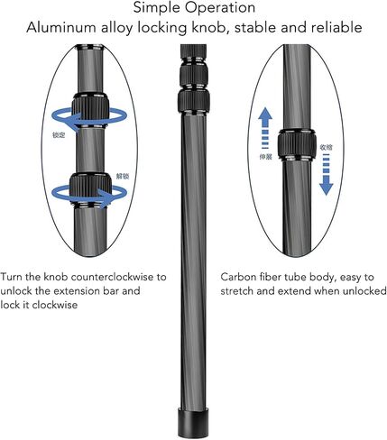 155cm Handheld Monopod with 1/4in Thread, 5 Section Carbon Fiber Extension Selfie Stick for SLR Action Camera Tripod Stabilizer, Lightweight Camera Pole for Outdoor in Kuwait