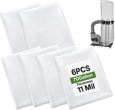 Dust Collector Replacement Bags 19.5" Diameter (31" W x 40" L), Heavy Duty 11 Mil Plastic Collection Bags Compatible for Grizzly JET Harbor Freight Delta Wen 35 and 70 Gallon Central Machinery, 6 Pack in Saudi Arabia