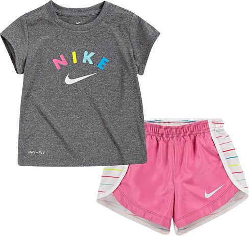 Nike Girl's Graphic Print T Shirt & Shorts 2 Piece Set (Grey(26G431-ACG)/Pink, 12 Months) in Kuwait