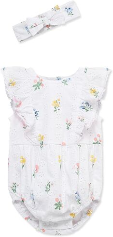 Little Me Clothes for Baby Girls' 100% Cotton Woven Bubble Romper and Headband Set in Kuwait