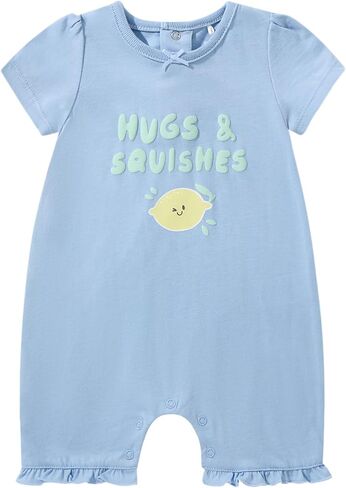 TRND O&X Baby Girl 2-Pack Cotton Rompers, Puff Sleeve Ruffle Hem Summer Outfits in Kuwait