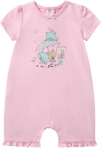 TRND O&X Baby Girl 2-Pack Cotton Rompers, Puff Sleeve Ruffle Hem Summer Outfits in Kuwait