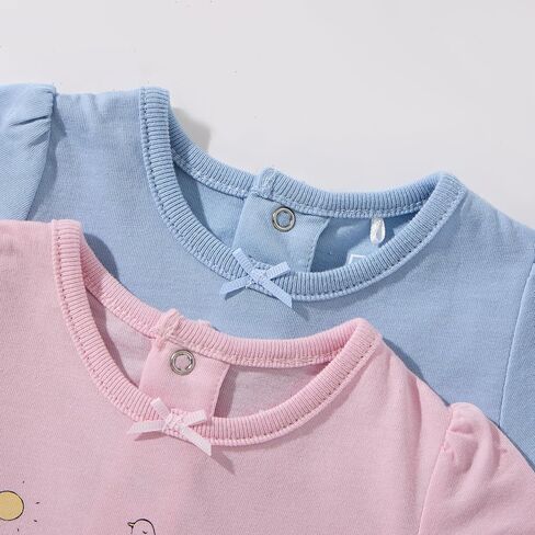 TRND O&X Baby Girl 2-Pack Cotton Rompers, Puff Sleeve Ruffle Hem Summer Outfits in Kuwait