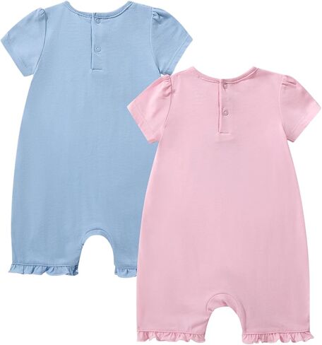 TRND O&X Baby Girl 2-Pack Cotton Rompers, Puff Sleeve Ruffle Hem Summer Outfits in Kuwait