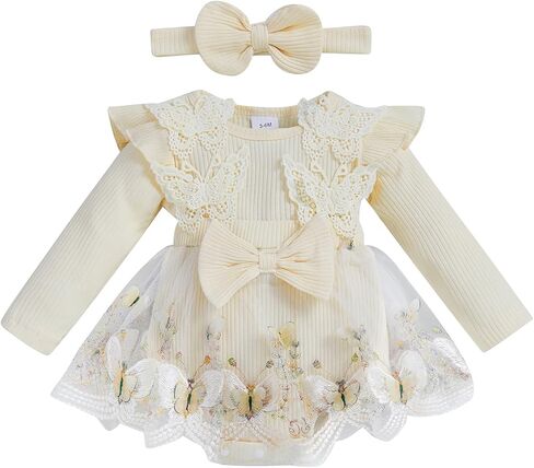 Giraropa Newborn Baby Girl Winter Clothes Ruffle Long Sleeve Romper Dress Lace Tulle Tutu Dress Cute Baby Girl Fall Outfits in Kuwait