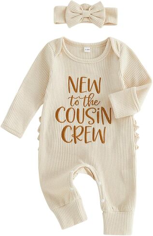 Tsultryofs Baby Girl Romper Newborn Infant Fall Clothes Letter Embroidery Long Sleeve Crew Neck Jumpsuit with Headband in Kuwait