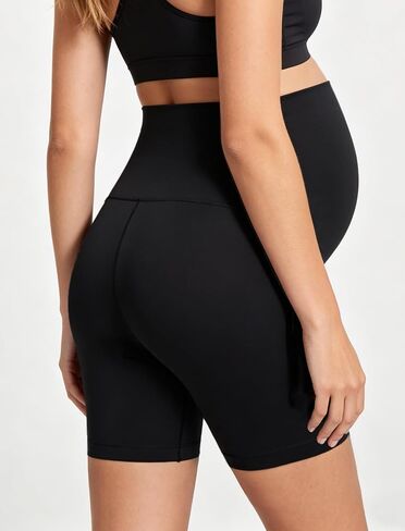 Maternity Shorts Over The Belly - 5" Biker Shorts for Pregnancy Workout Yoga Athletic Casual Lounge in Kuwait