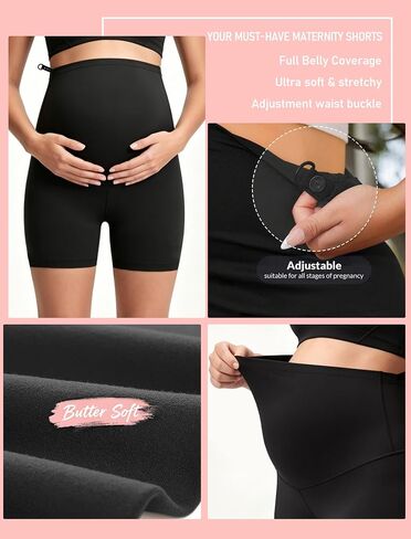 Maternity Shorts Over The Belly - 5" Biker Shorts for Pregnancy Workout Yoga Athletic Casual Lounge in Kuwait
