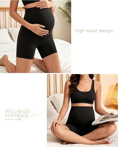 Maternity Shorts Over The Belly - 5" Biker Shorts for Pregnancy Workout Yoga Athletic Casual Lounge in Kuwait