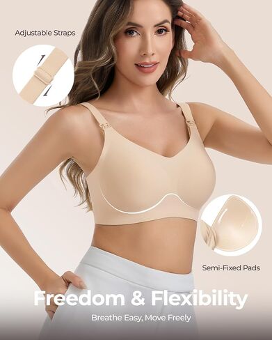 Vinfact Pumping Bra Hands Free Comfort Wireless Seamless Breast Pump Bra Full Coverage Everyday Bra for Maternity Postpartum S Nude in Kuwait