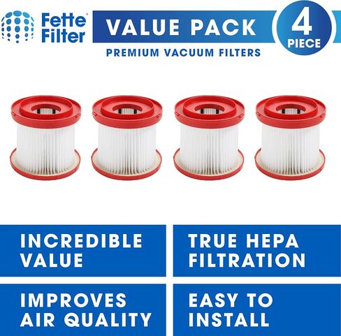 Fette Filter- 4 HEPA Wet Dry Vacuum Filter Compatible with Milwaukee 49-90-1900 for Gallon Wet/Dry Vacuum M18 2 Gallon (0880-20), M12 FUEL 1.6 Gallon (0960-20), M18 FUEL PACKOUT (0970-20). 4 Pack in Kuwait