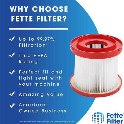 Fette Filter- 4 HEPA Wet Dry Vacuum Filter Compatible with Milwaukee 49-90-1900 for Gallon Wet/Dry Vacuum M18 2 Gallon (0880-20), M12 FUEL 1.6 Gallon (0960-20), M18 FUEL PACKOUT (0970-20). 4 Pack in Kuwait