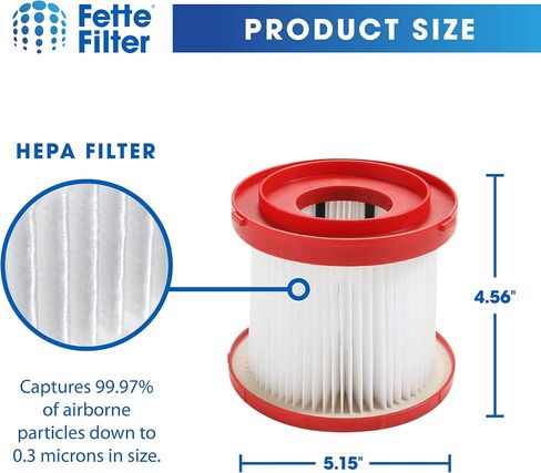 Fette Filter- 4 HEPA Wet Dry Vacuum Filter Compatible with Milwaukee 49-90-1900 for Gallon Wet/Dry Vacuum M18 2 Gallon (0880-20), M12 FUEL 1.6 Gallon (0960-20), M18 FUEL PACKOUT (0970-20). 4 Pack in Kuwait