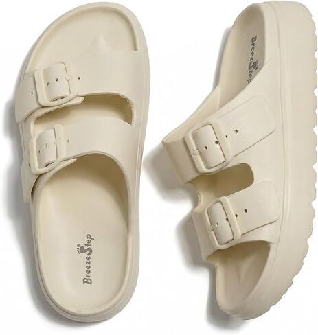 Walking Platform Sandals for Women Comfortable Pillow Slides | Non-Slip | EVA | Double Buckles | Thick Sole Slip on Sandals for Beach Shower Pool Indoor Outdoor in Kuwait