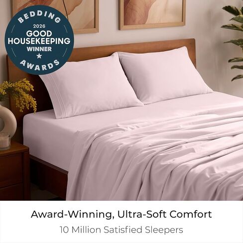 Mellanni Iconic 4-Piece, Ultra Soft Sheet Set (Queen, Blush Pink) | 10M+ Sleepers. Lab-tested: Sleeps Cool, Stays Bright, Strong, Smooth. Good Housekeeping Best Bedding, 7 yrs running. in Kuwait