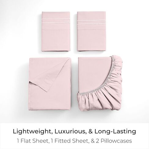 Mellanni Iconic 4-Piece, Ultra Soft Sheet Set (Queen, Blush Pink) | 10M+ Sleepers. Lab-tested: Sleeps Cool, Stays Bright, Strong, Smooth. Good Housekeeping Best Bedding, 7 yrs running. in Kuwait