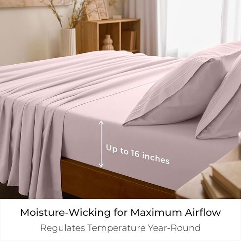 Mellanni Iconic 4-Piece, Ultra Soft Sheet Set (Queen, Blush Pink) | 10M+ Sleepers. Lab-tested: Sleeps Cool, Stays Bright, Strong, Smooth. Good Housekeeping Best Bedding, 7 yrs running. in Kuwait