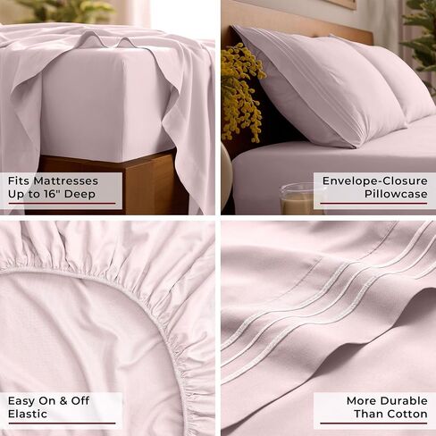 Mellanni Iconic 4-Piece, Ultra Soft Sheet Set (Queen, Blush Pink) | 10M+ Sleepers. Lab-tested: Sleeps Cool, Stays Bright, Strong, Smooth. Good Housekeeping Best Bedding, 7 yrs running. in Kuwait