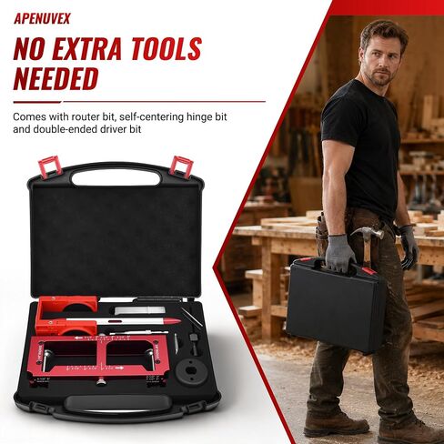 Door Hinge Jig Kit with Lock Installation, Aluminum Alloy Template with Hard Shell Storage Case, Professional Door Hinge Mortising Tool Set for Woodworkers, Includes All Bits & Accessories in Kuwait