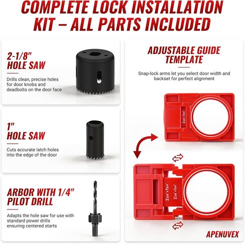 Door Hinge Jig Kit with Lock Installation, Aluminum Alloy Template with Hard Shell Storage Case, Professional Door Hinge Mortising Tool Set for Woodworkers, Includes All Bits & Accessories in Kuwait