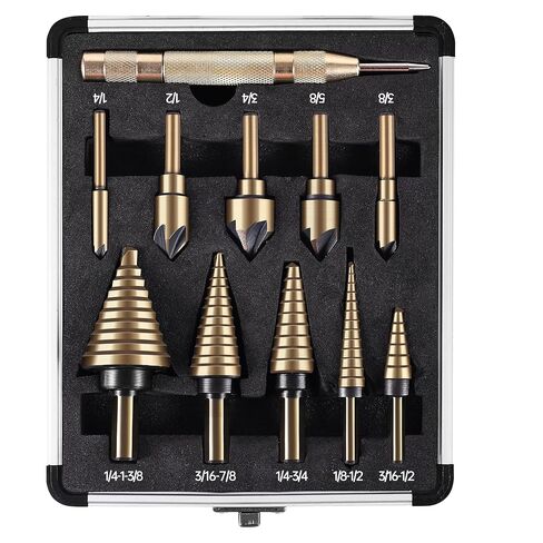5Pcs Step Drill Bit & 5Pcs Countersink Drill Bit Set | Titanium Coated, 50 Sizes for Metal with Aluminum Case, Multiple Hole Stepped Up Bits for DIY in Kuwait