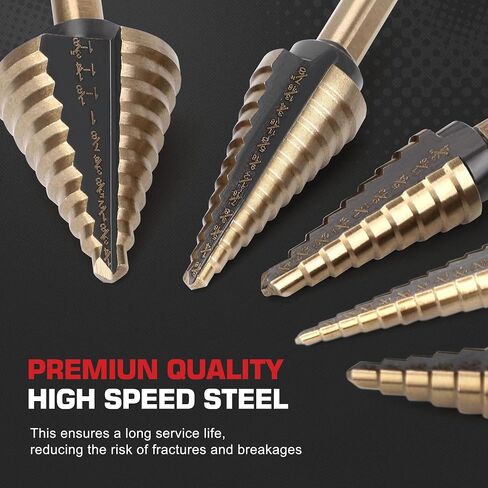 5Pcs Step Drill Bit & 5Pcs Countersink Drill Bit Set | Titanium Coated, 50 Sizes for Metal with Aluminum Case, Multiple Hole Stepped Up Bits for DIY in Kuwait